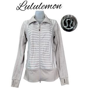 Lululemon Nice Asana Jacket Stripe Women's 8 Beige Luon Full Zip Activewear Yoga